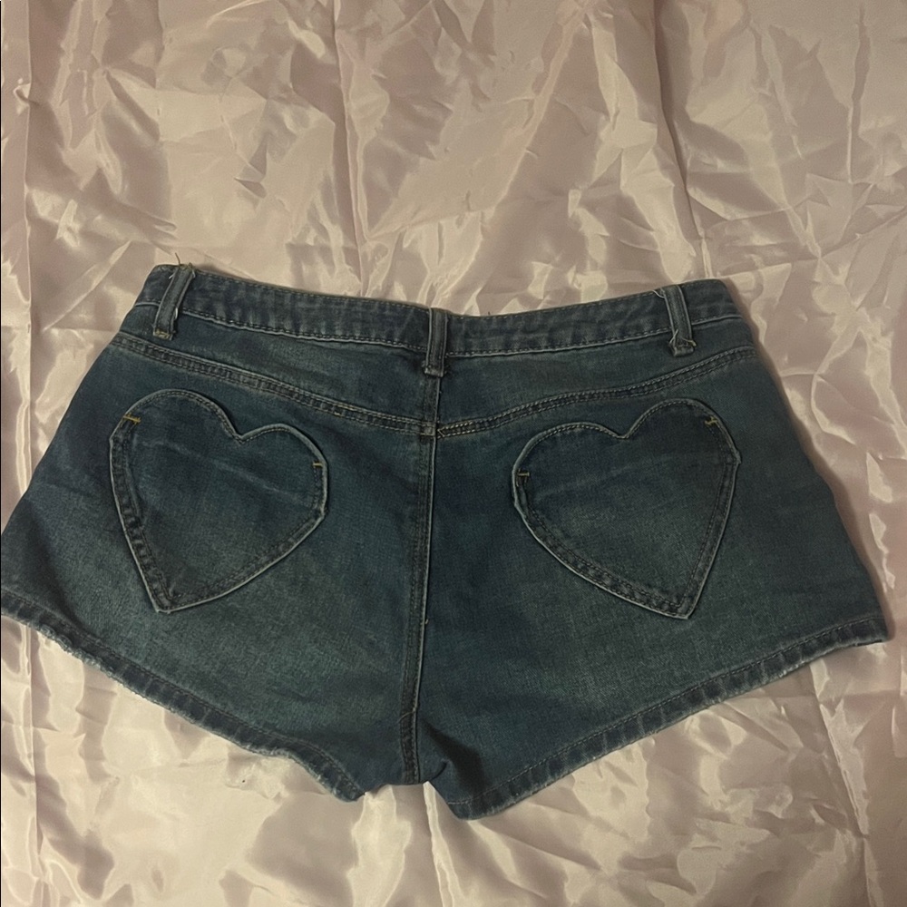 Blue Heart Accent Denim Shorts